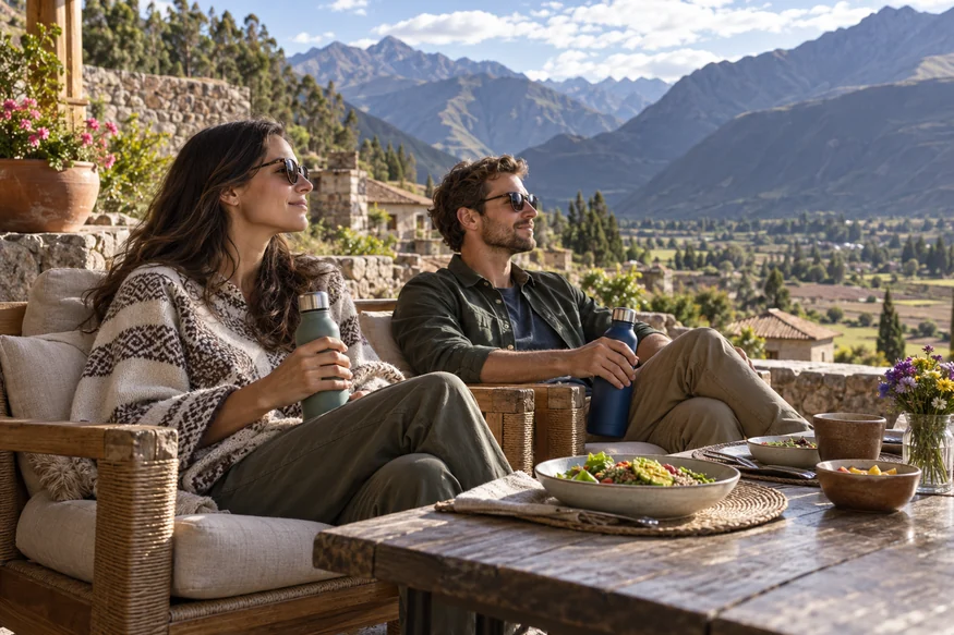 Travelers resting and acclimatizing before visiting Machu Picchu